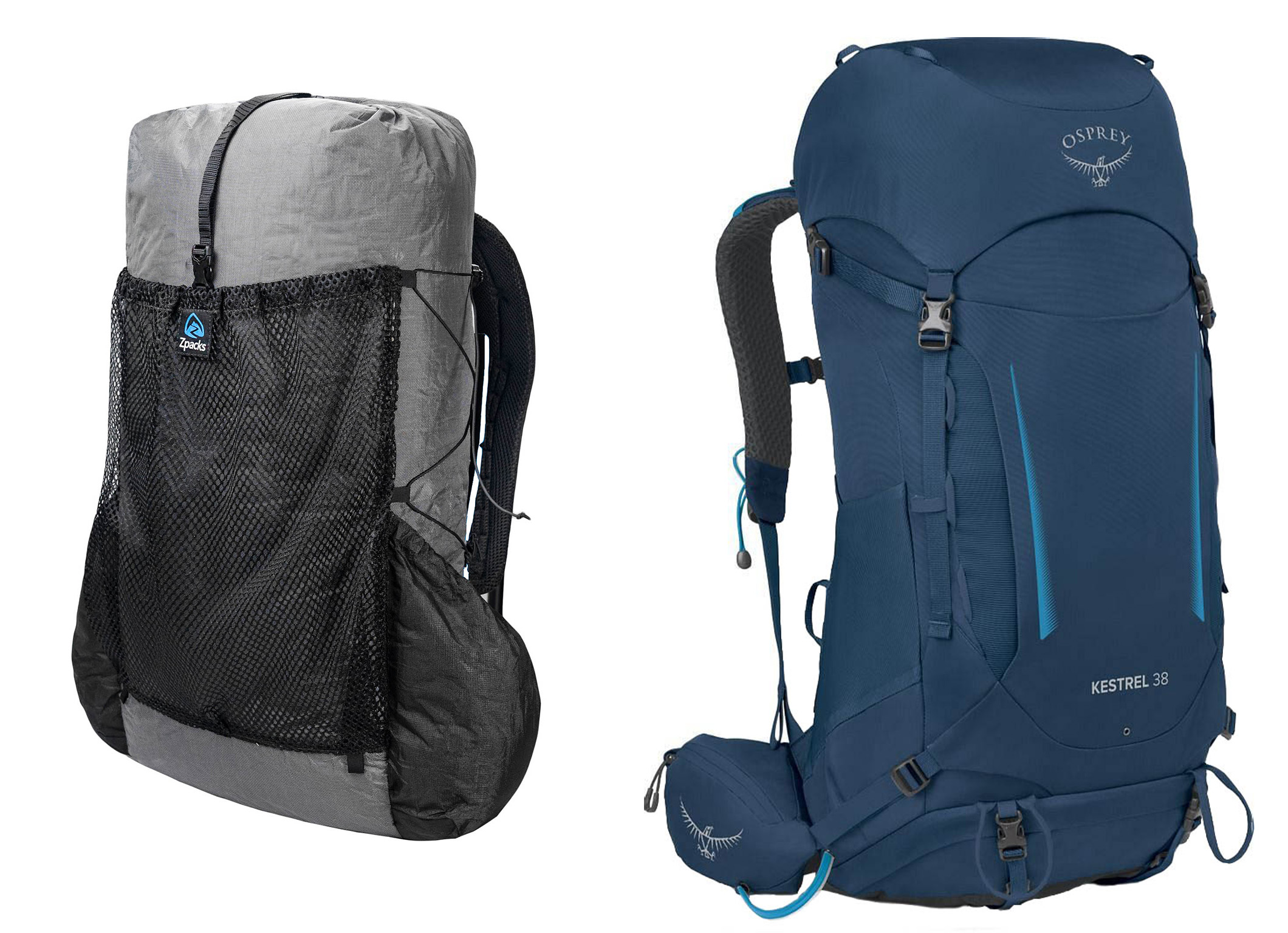 Ultralight backpack alongside traditional backpack
