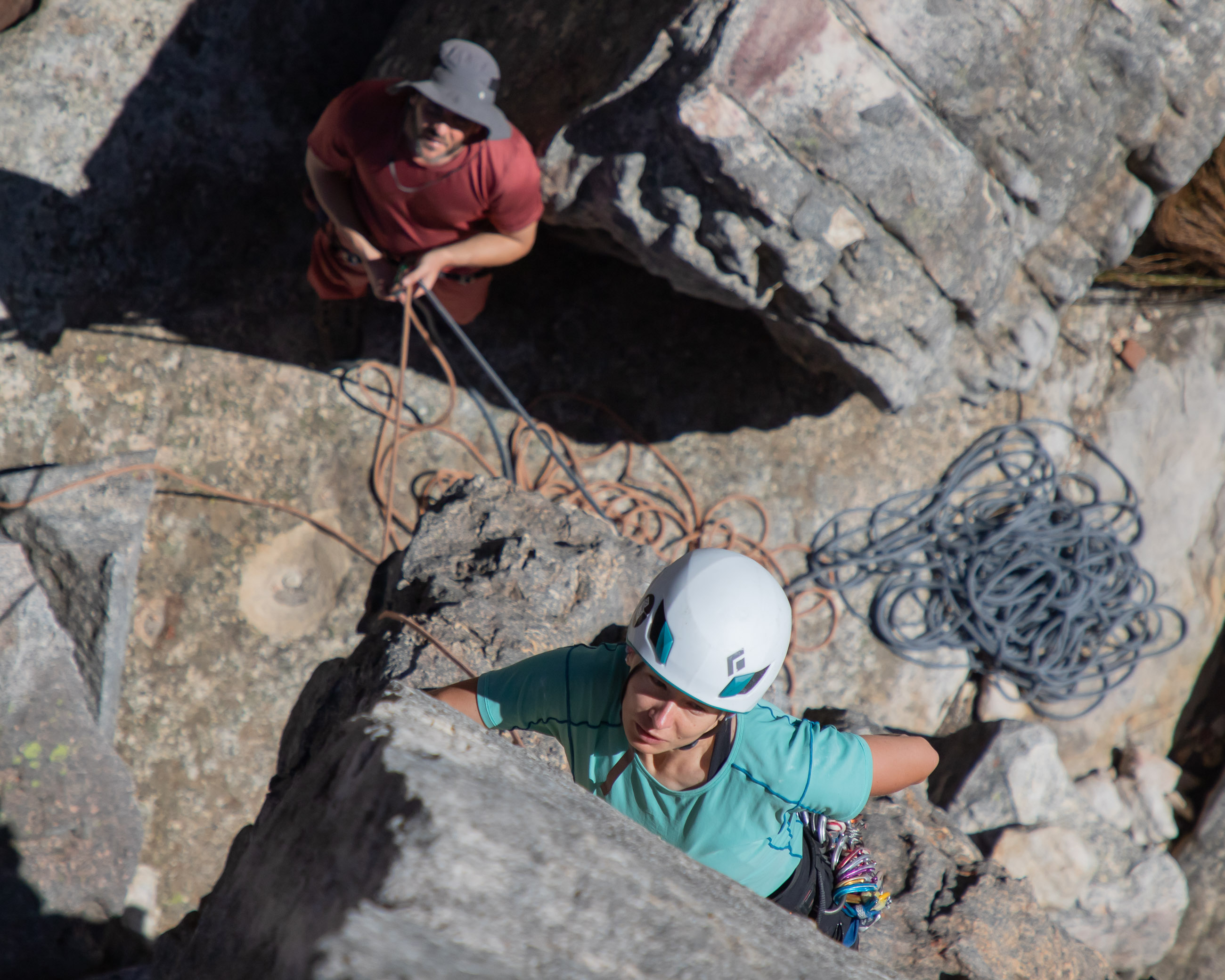 trad climber on arete