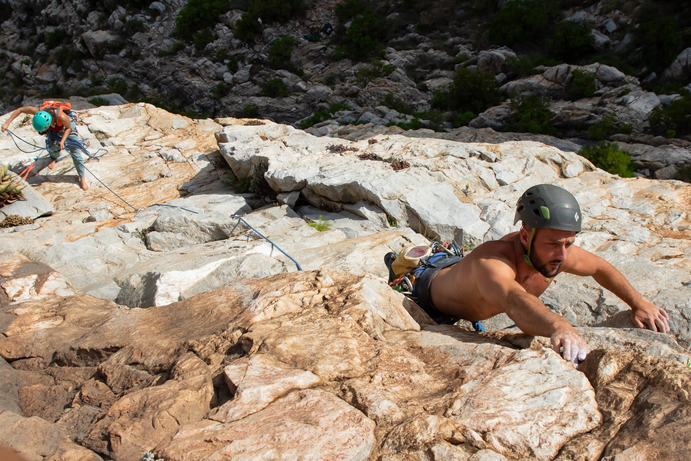 climbers on a multi-pitch route