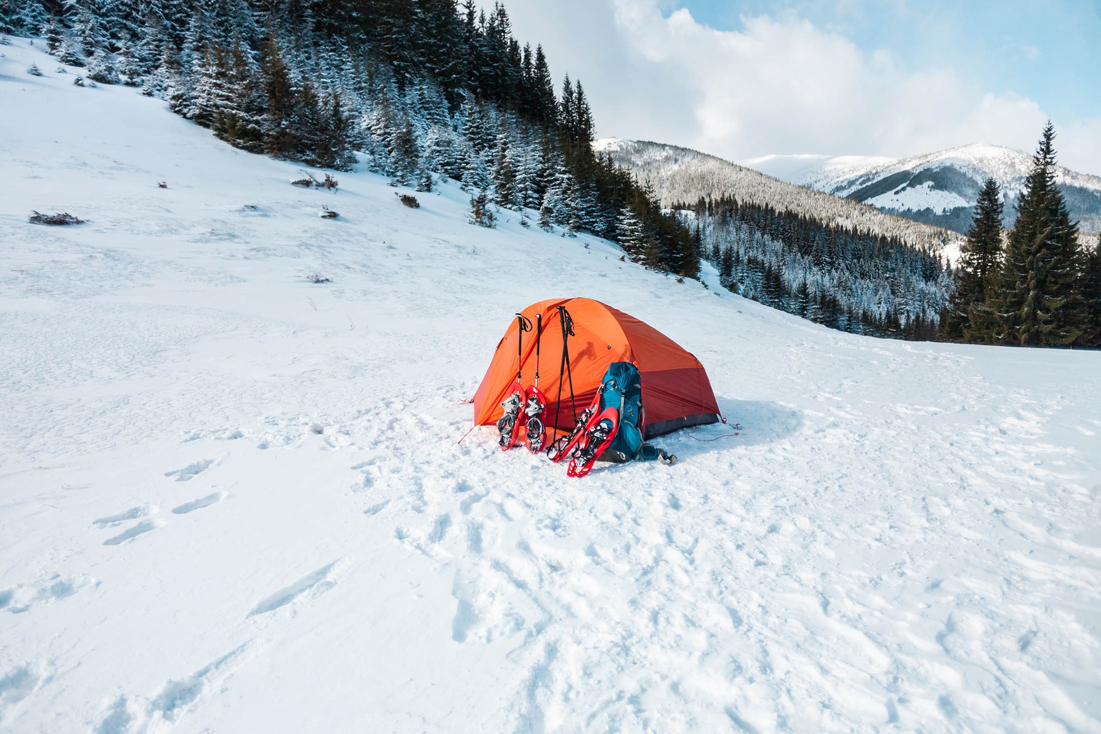 tent in snowy landscape