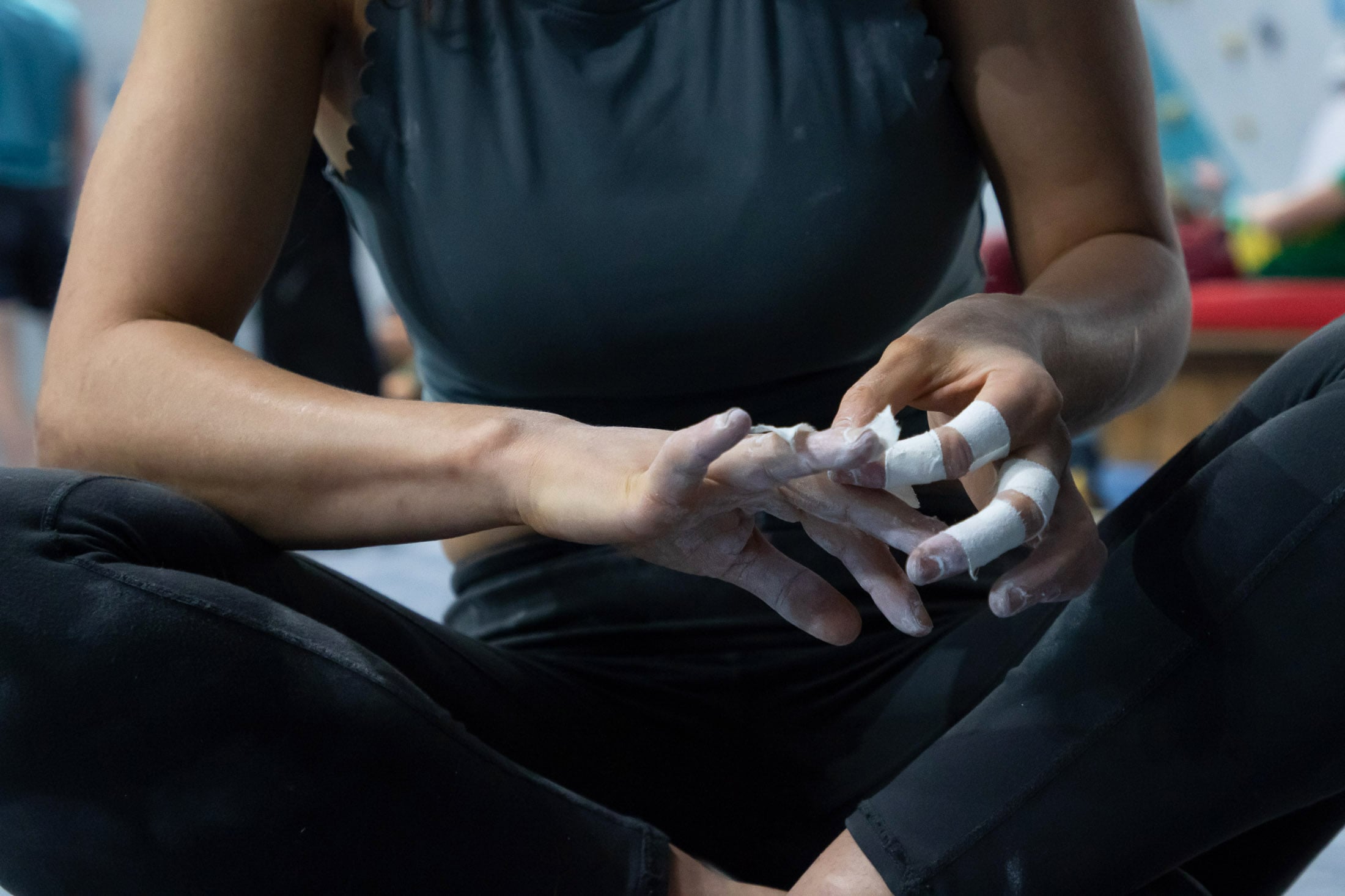 Climber taping fingers