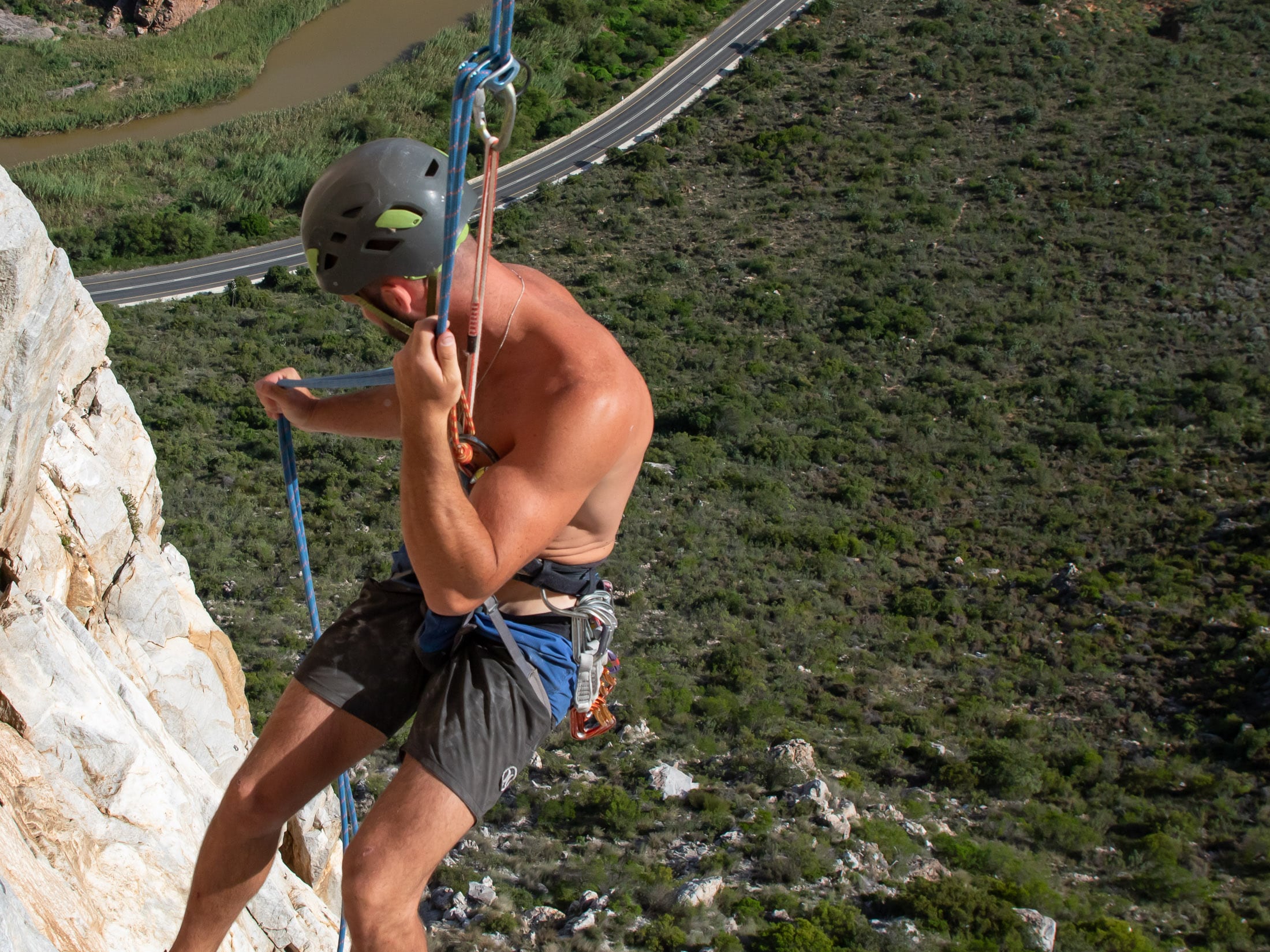 climber rappelling