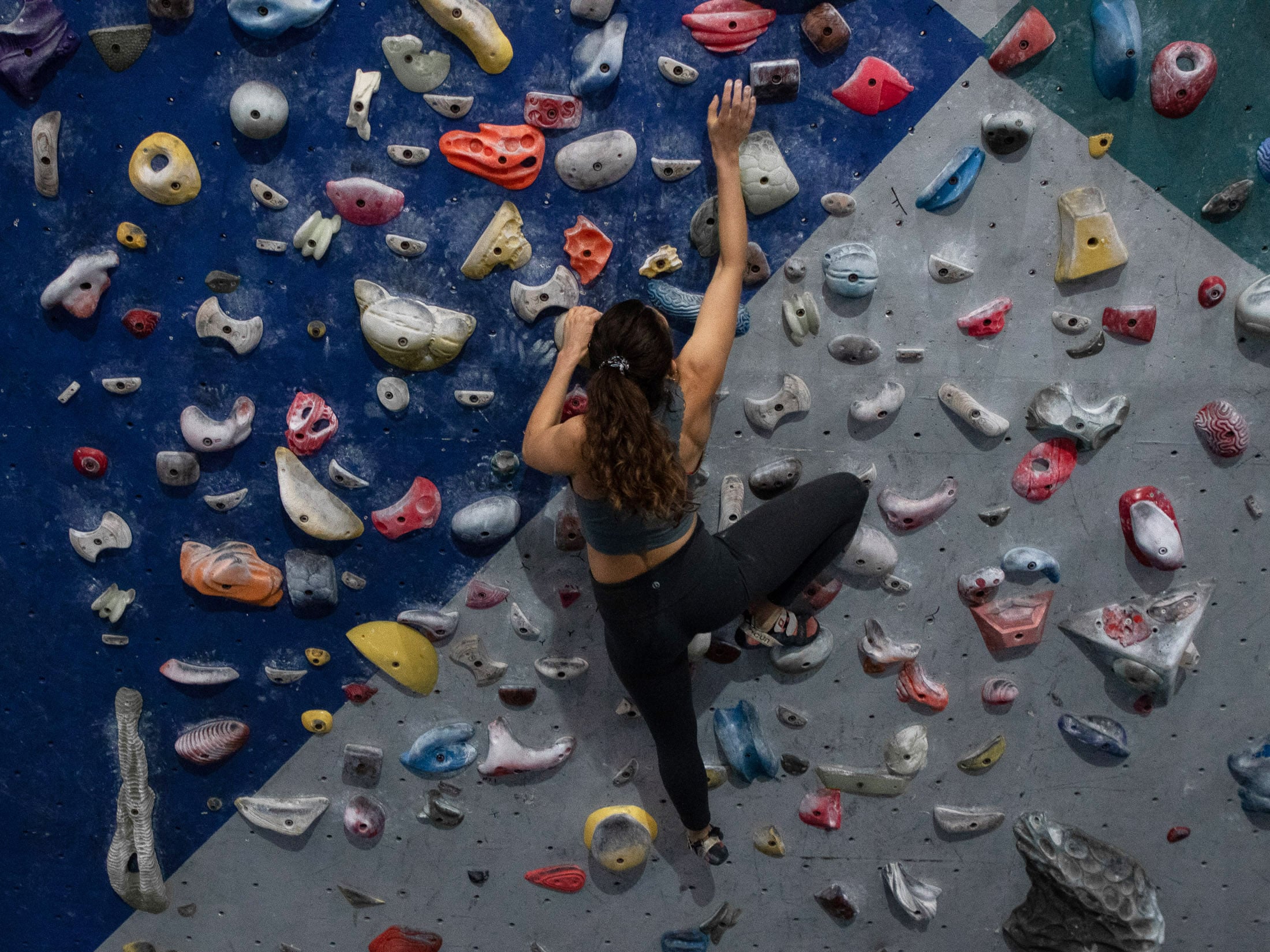 Climber on spray wall