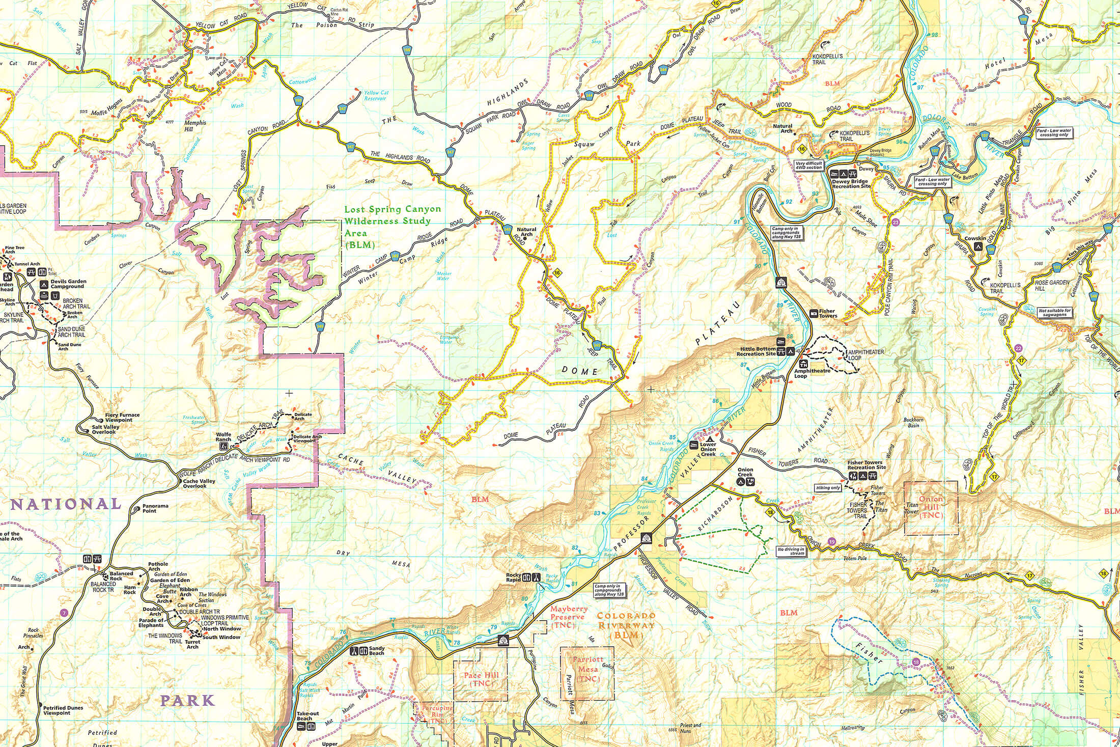 map showing location of campsites