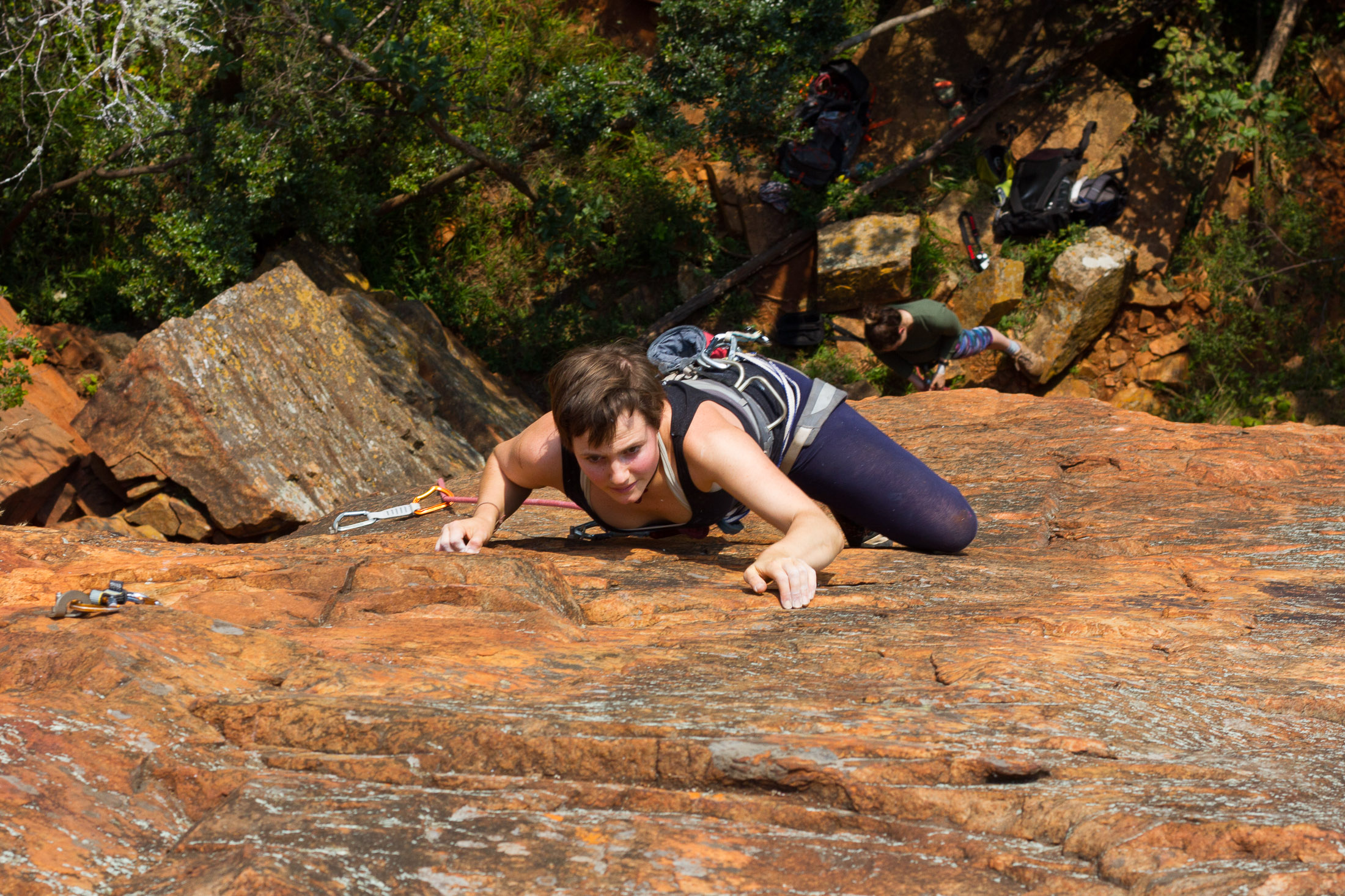 sport climber on slab route