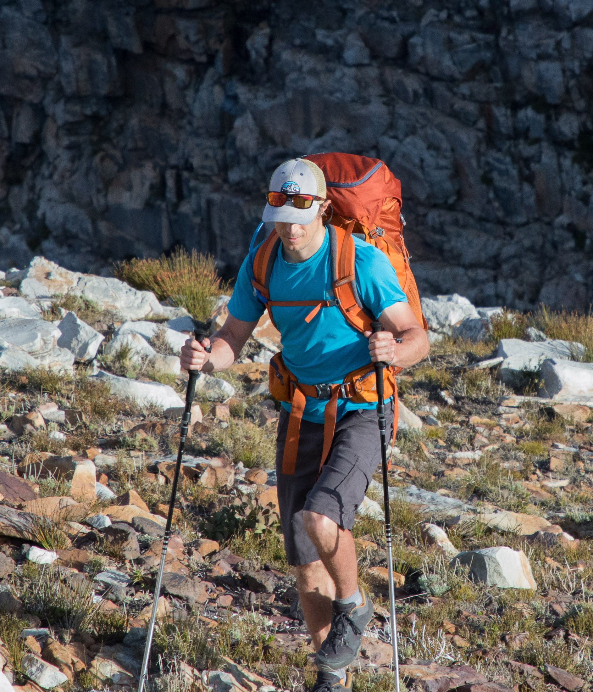 hike with trekking poles