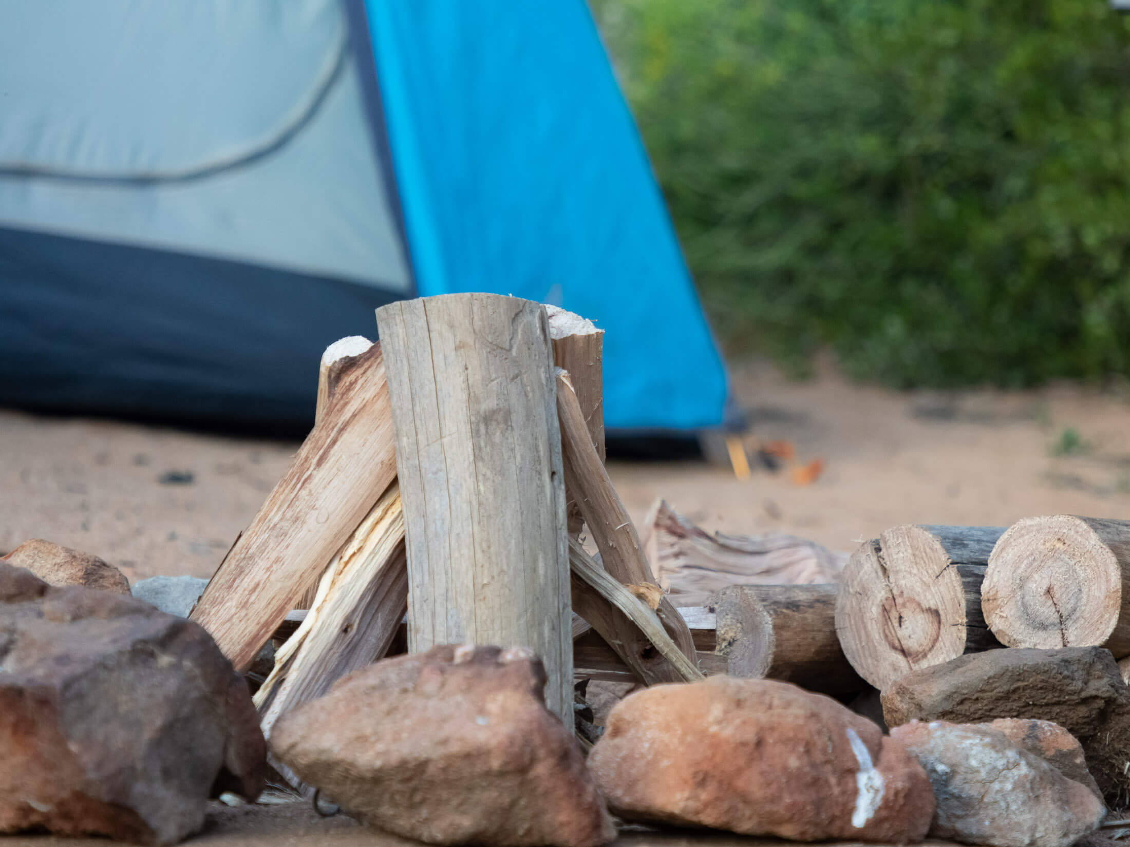 teepee fire with fire wood laid out