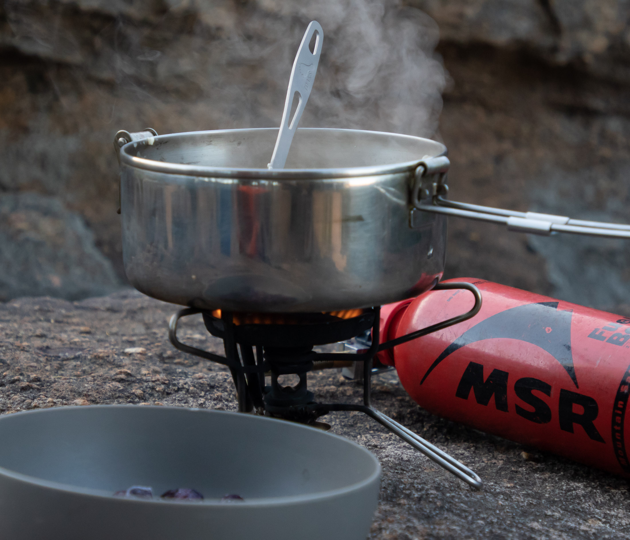 pot on camping stove