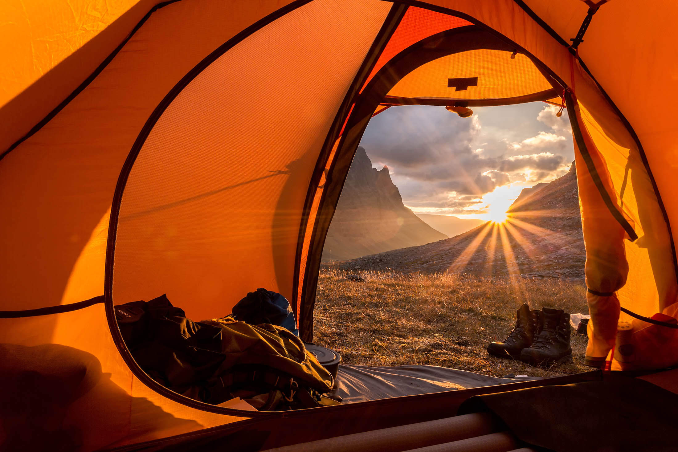 View from inside tent at sunrise