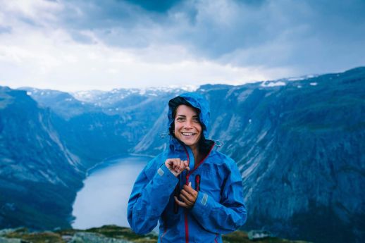 hiker in blue jacket