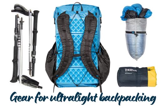 collection of ultralight backpacking gear
