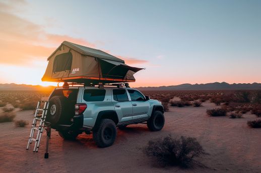 SUV with rooftop tent in desert
